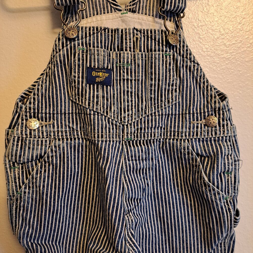 OshKosh B’Gosh Vestbak Striped Denim Railroad Engineer Bib Overalls W/Snap Legs - Picture 2 of 9
